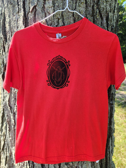 hand printed beetle shirt - upcycled thrifted tee - youth medium