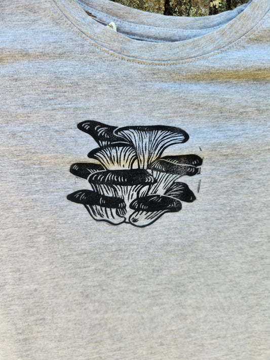 hand printed mushroom kids shirt - upcycled thrifted tee - kids medium