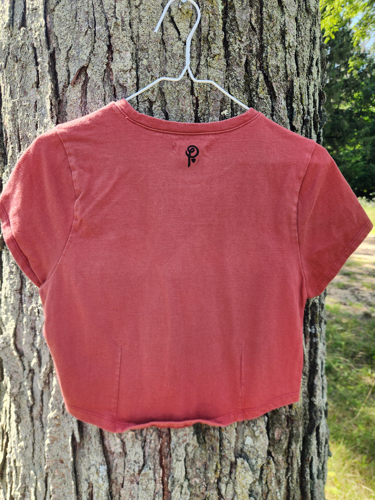 hand printed orange slice crop tee shirt - upcycled thrifted tee - medium