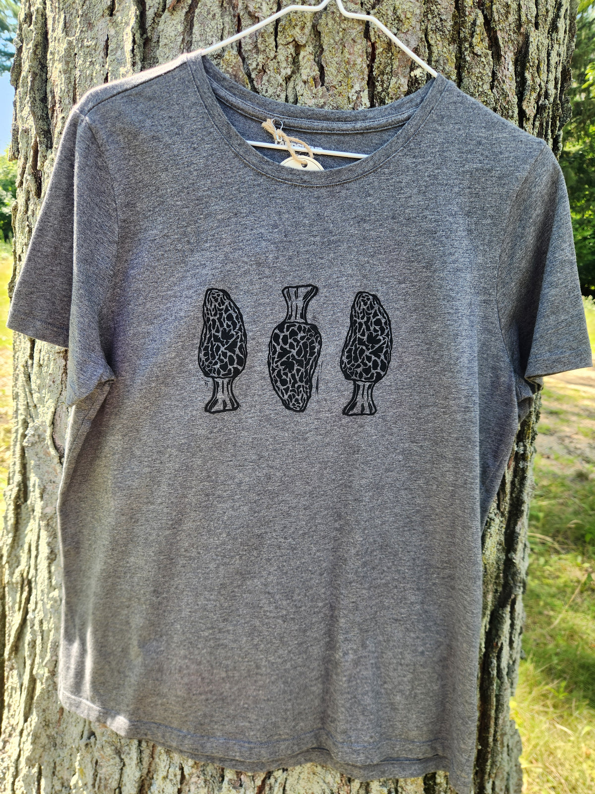 hand printed morels shirt - upcycled thrifted tee - medium