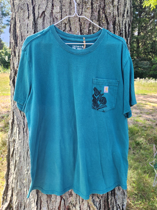 hand printed monarch pocket shirt - upcycled thrifted tee - 1xlarge