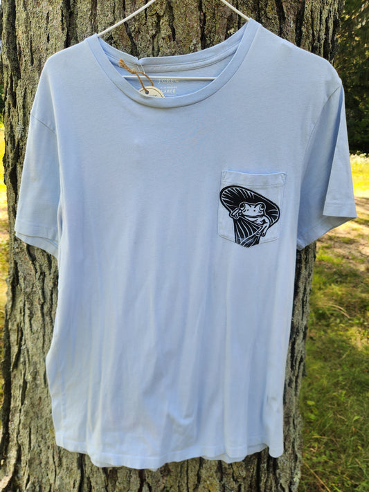 hand printed frog pocket shirt - upcycled thrifted tee - large