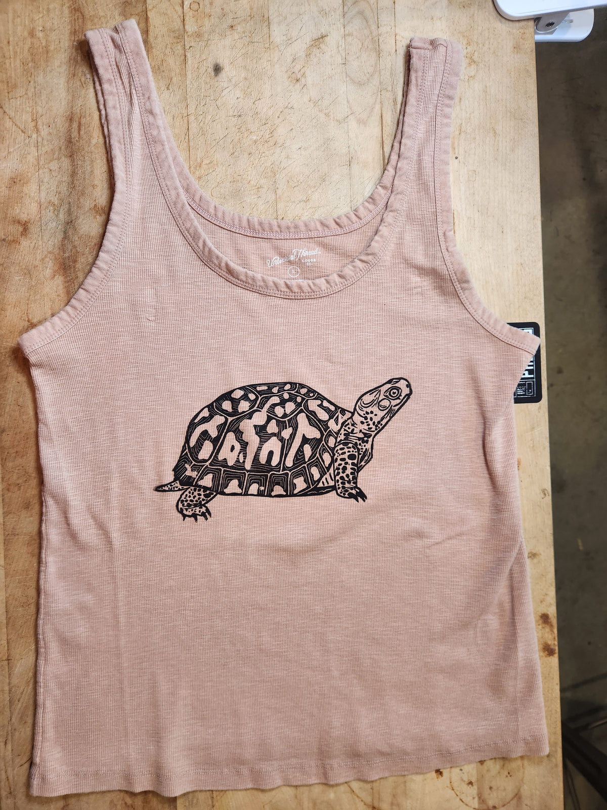hand printed turtle shirt - upcycled thrifted tank top - xlarge