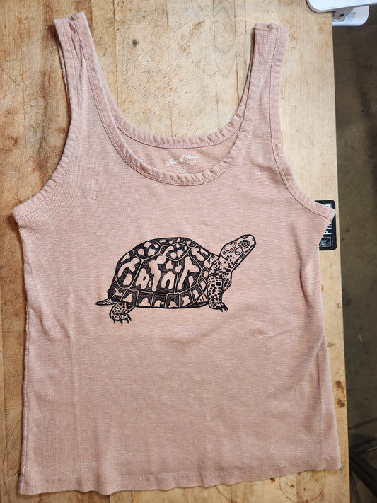 hand printed turtle shirt - upcycled thrifted tank top - xlarge