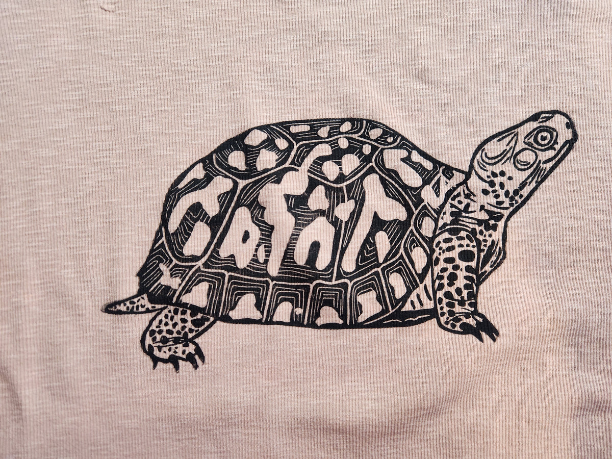 hand printed turtle shirt - upcycled thrifted tank top - xlarge