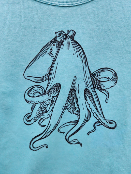 hand printed octopus tshirt - upcycled thrifted tee - medium