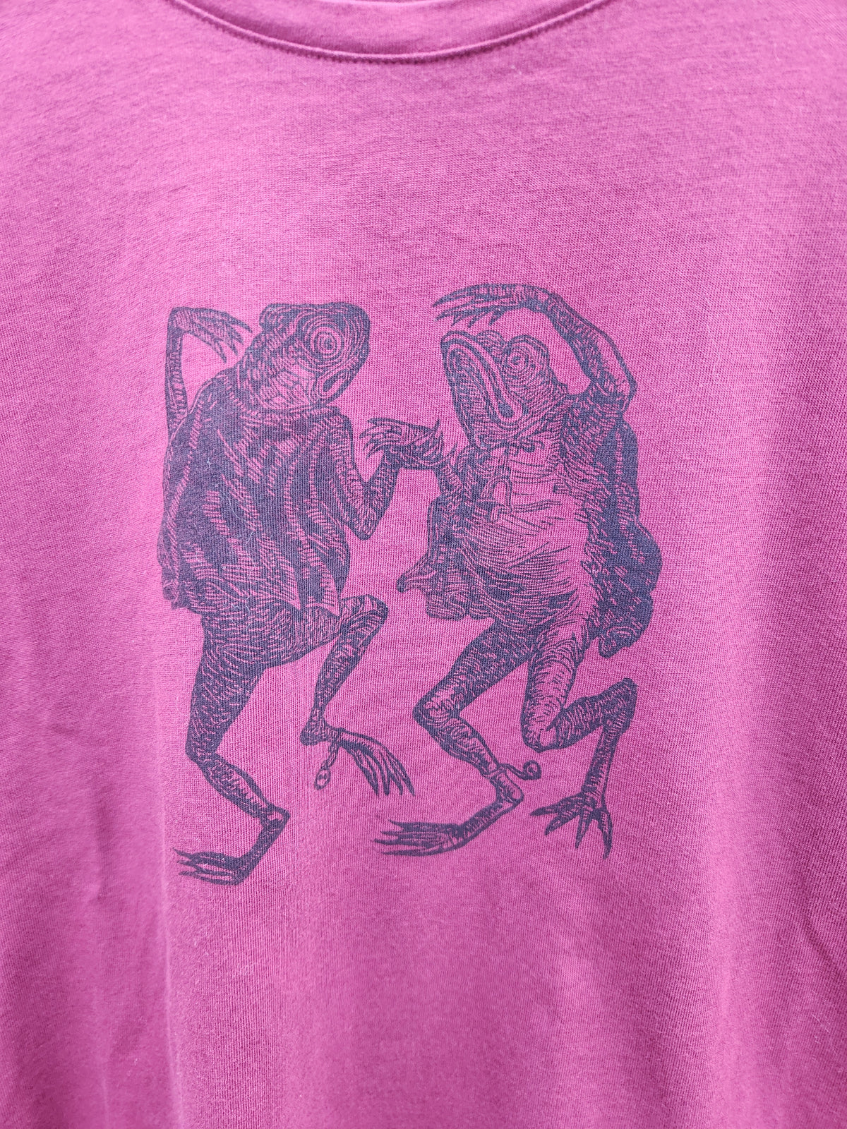 hand printed dancing toad shirt - upcycled thrifted long sleeve tee - medium