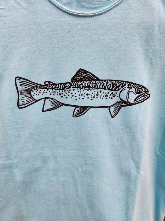 hand printed brook trout shirt - upcycled thrifted tee - small
