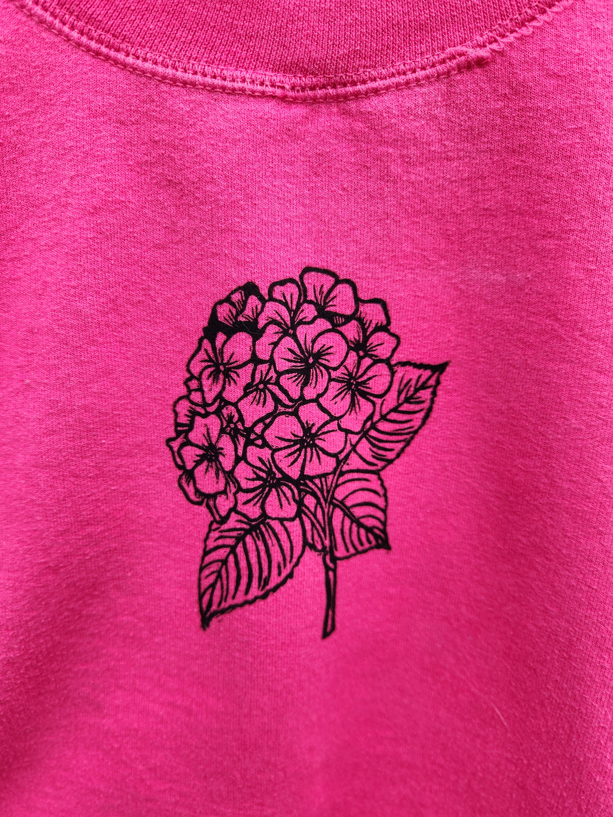 hand printed hydrangea sweater - upcycled thrifted crewneck sweater - small