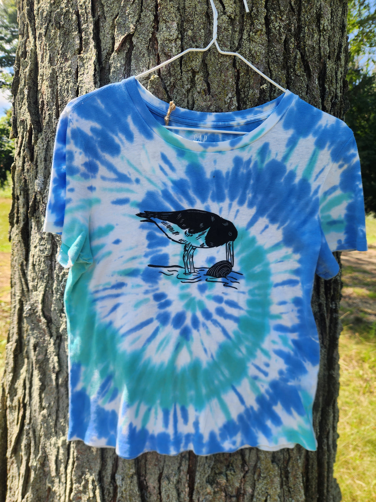 hand printed oystercatcher shirt - upcycled thrifted tee - small