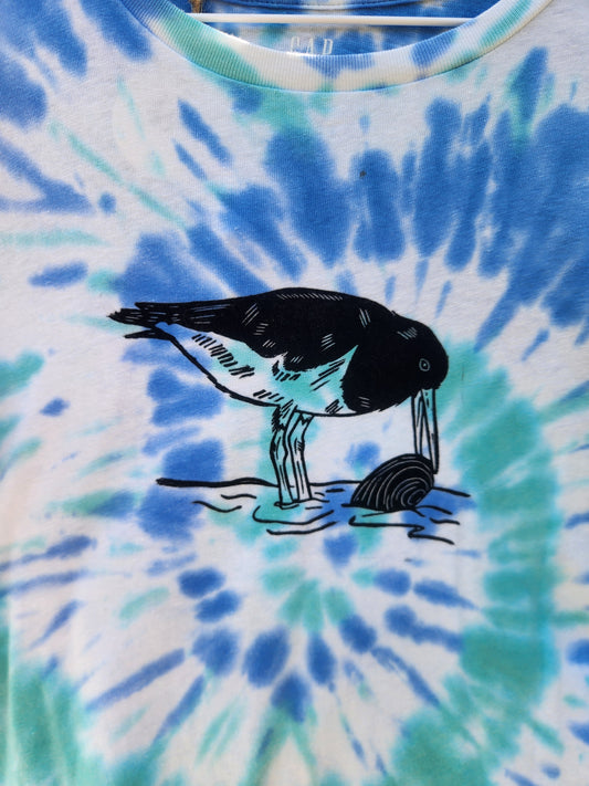 hand printed oystercatcher shirt - upcycled thrifted tee - small