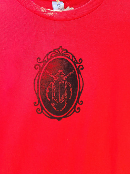 hand printed beetle shirt - upcycled thrifted tee - youth medium