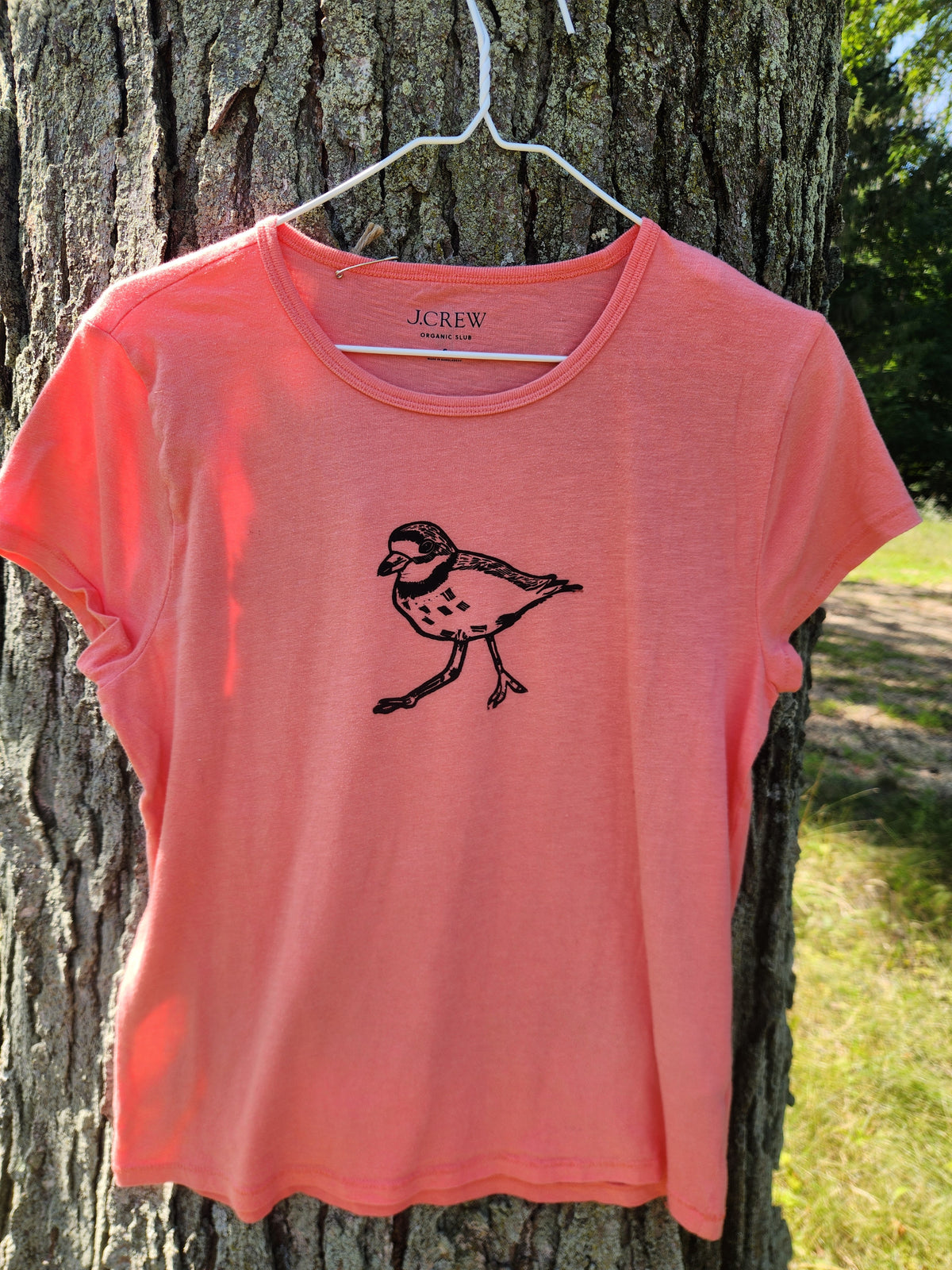 hand printed plover shirt - upcycled thrifted tee - small