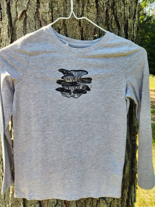 hand printed mushroom kids  shirt - upcycled thrifted tee - kids medium