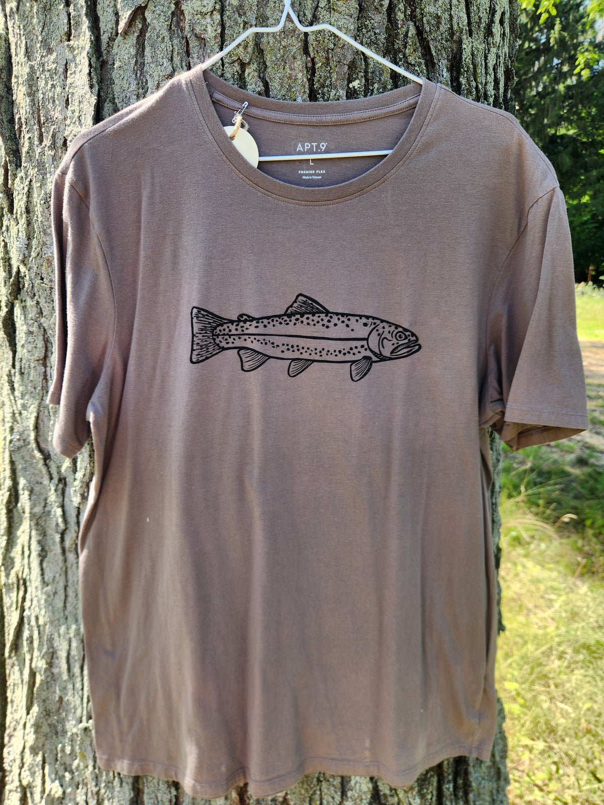 hand printed rainbow trout shirt - upcycled thrifted tee - large