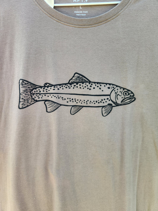 hand printed rainbow trout shirt - upcycled thrifted tee - large