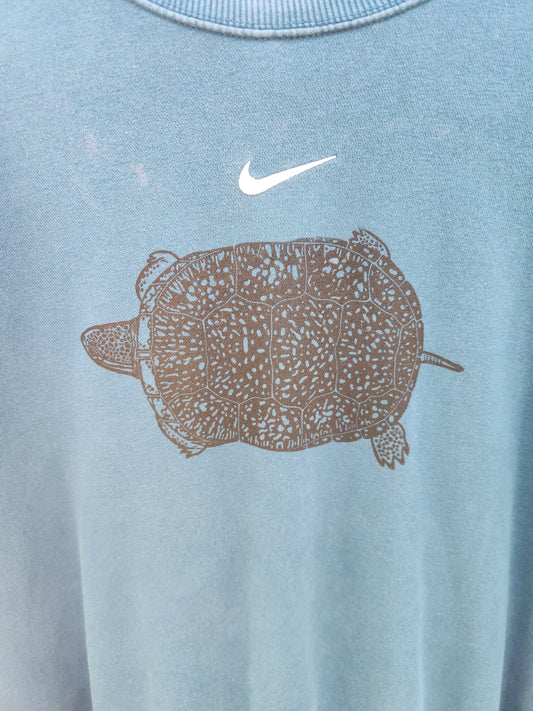 hand printed blandings turtle sweater - upcycled thrifted crewneck - medium