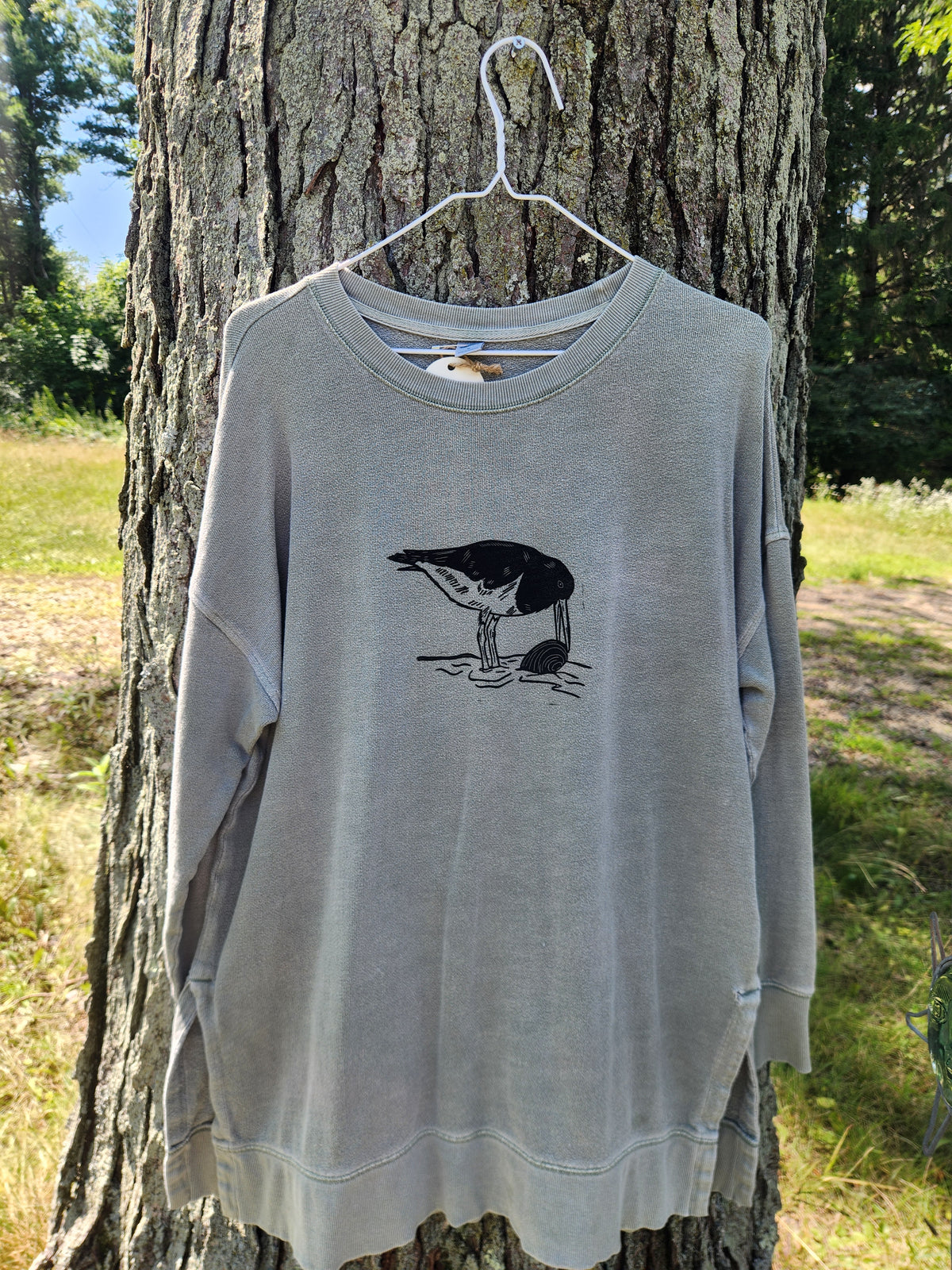 hand printed oystercatcher shirt - upcycled thrifted tee - medium