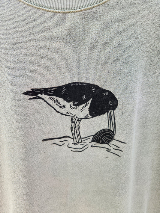 hand printed oystercatcher shirt - upcycled thrifted tee - medium