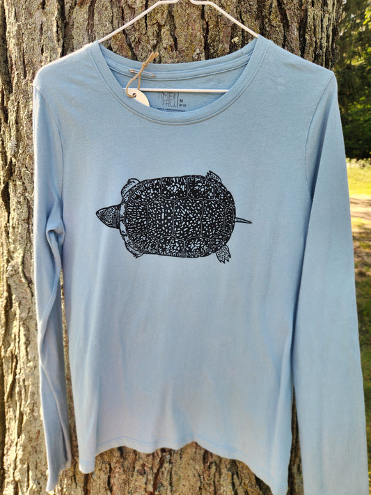 hand printed blandings turtle shirt - upcycled thrifted tee - medium