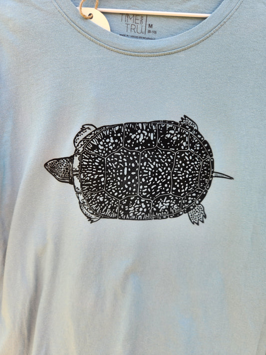 hand printed blandings turtle shirt - upcycled thrifted tee - medium