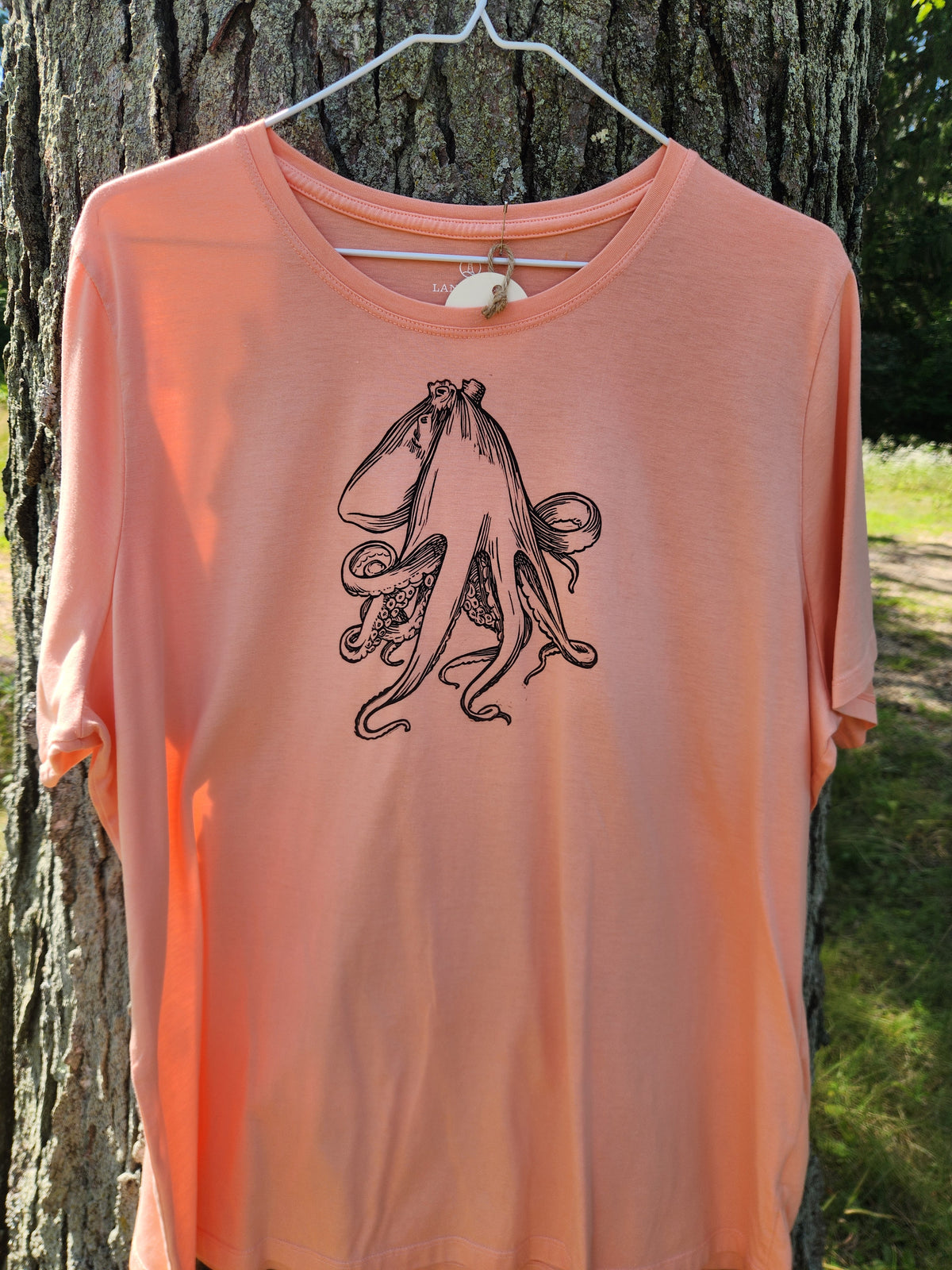 hand printed octopus shirt - upcycled thrifted tee - xlarge