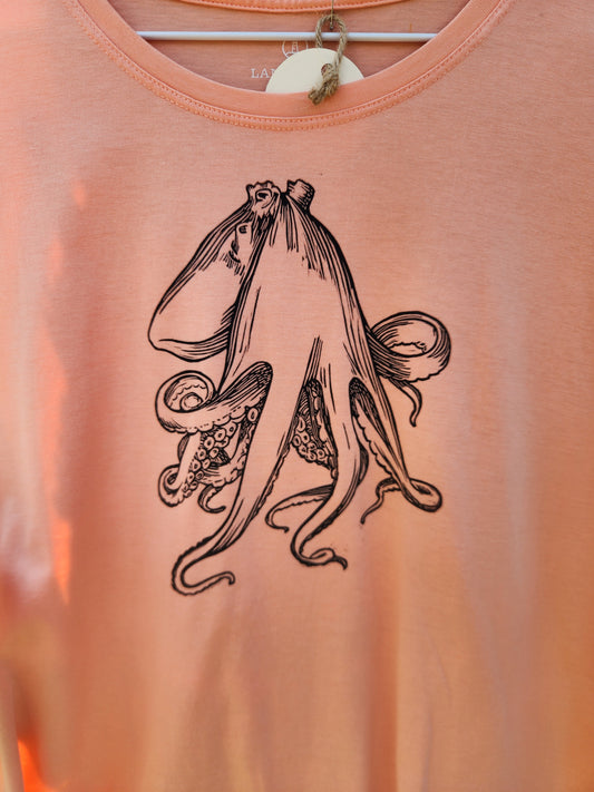 hand printed octopus shirt - upcycled thrifted tee - xlarge