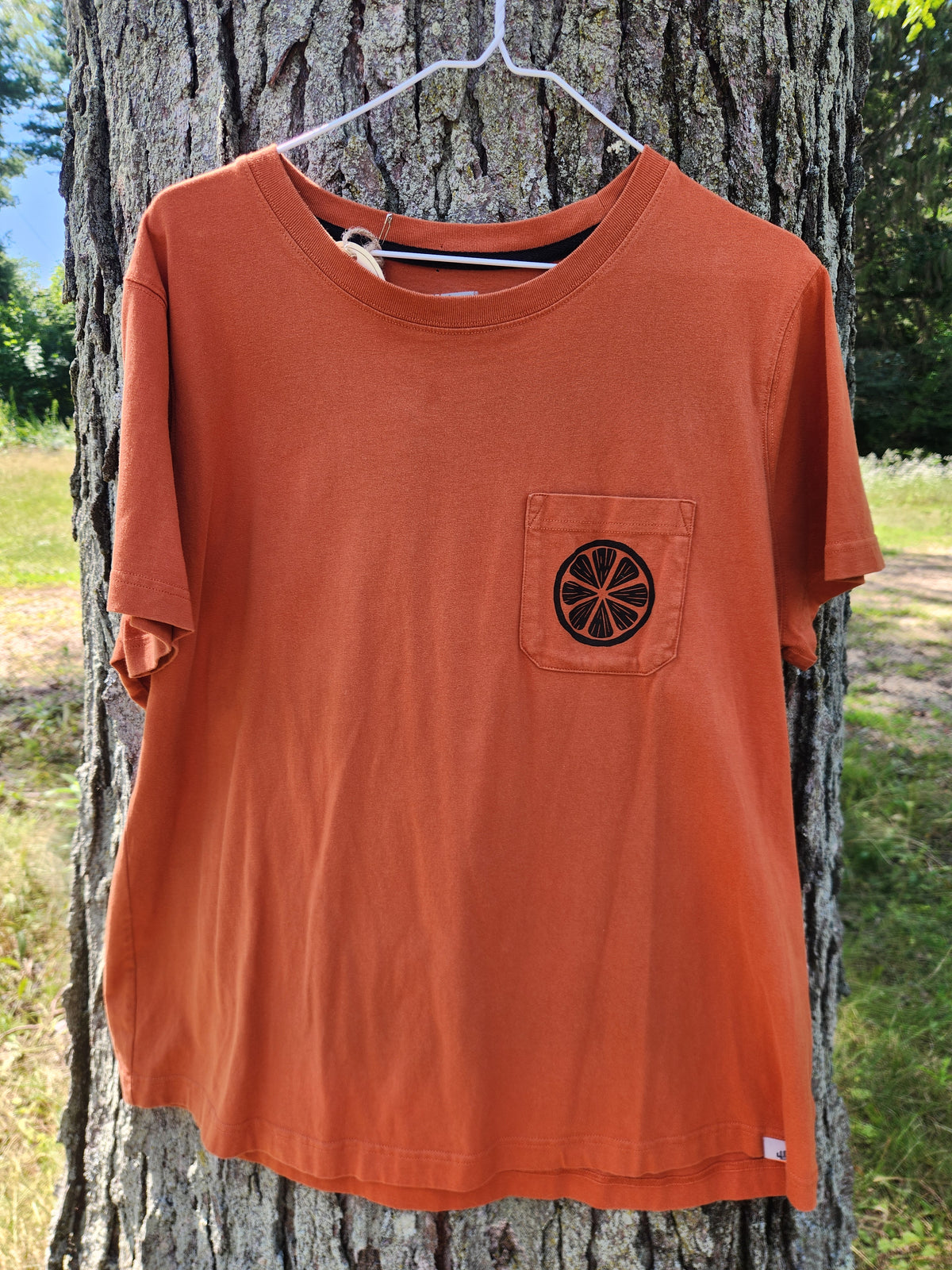 hand printed orange slice pocket shirt - upcycled thrifted tee - xxlarge