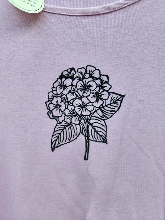 hand printed hydrangea shirt - upcycled thrifted tee - xlarge