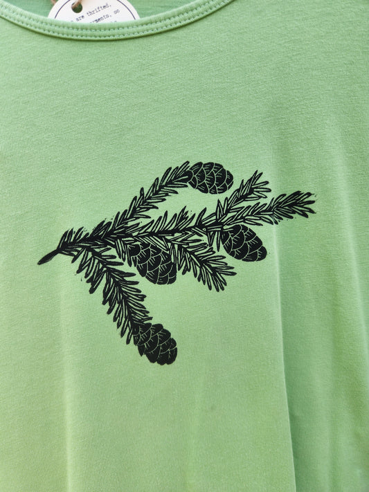 hand printed spruce shirt - upcycled thrifted tee - xlarge