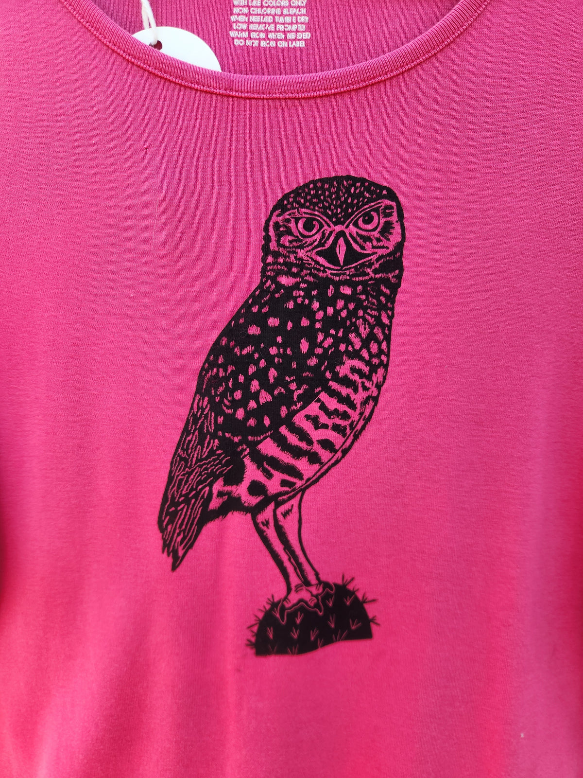 hand printed burrowing owl shirt - upcycled thrifted tee - large