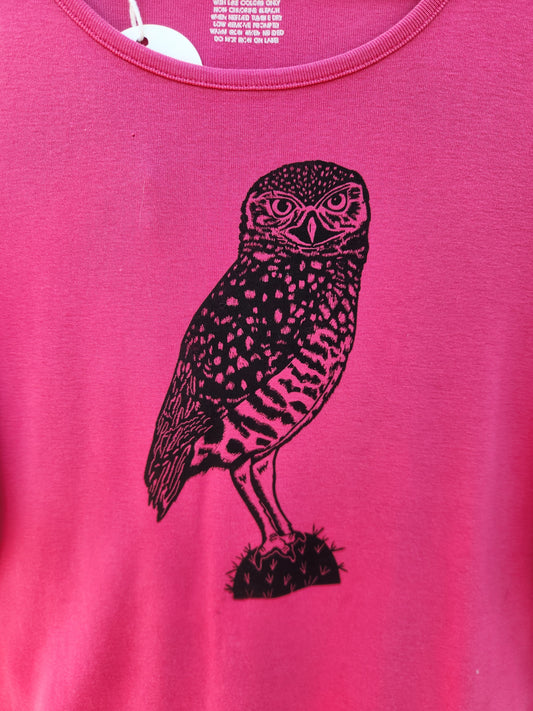 hand printed burrowing owl shirt - upcycled thrifted tee - large