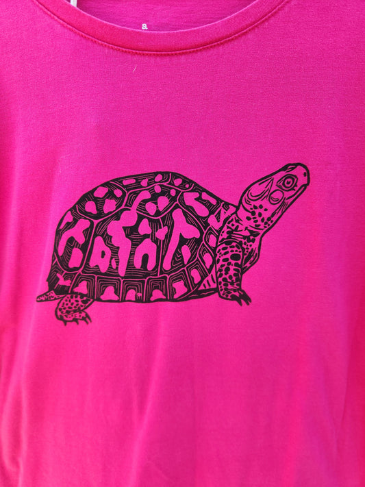 hand printed turtle shirt - upcycled thrifted long sleeve tee - large