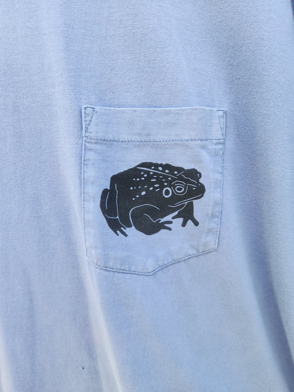 hand printed toad pocket shirt - upcycled thrifted tee - large