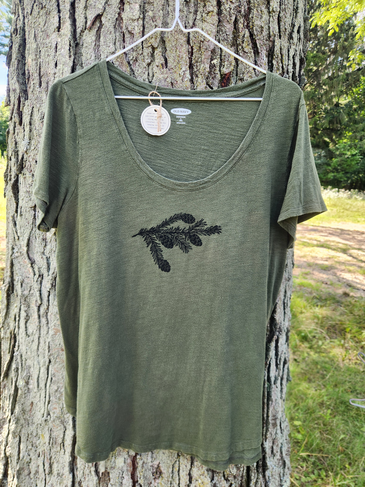 hand printed spruce shirt - upcycled thrifted tee - large tall