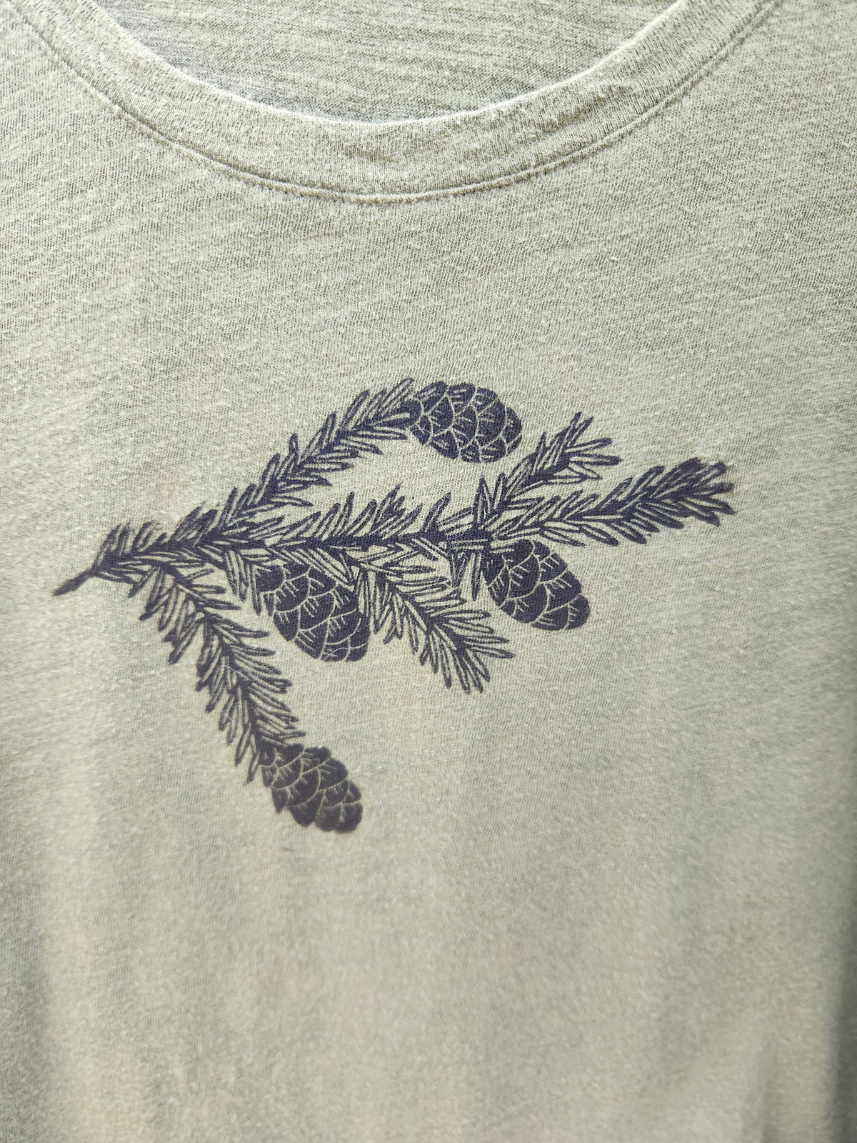 hand printed spruce shirt - upcycled thrifted tee - large tall