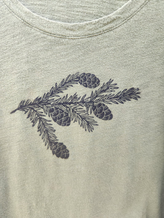 hand printed spruce shirt - upcycled thrifted tee - large tall