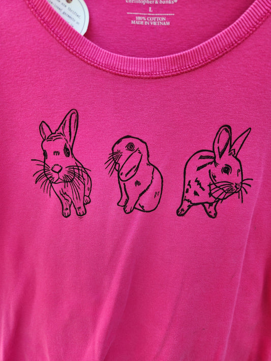 hand printed bunny shirt - upcycled thrifted tee - large